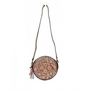 NEW AMERICAN DARLING women's tooled leather canteen bag in brown